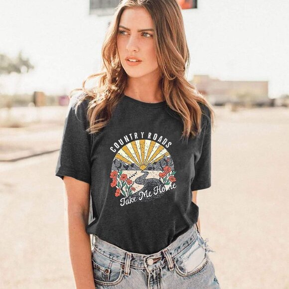 🆕 Women Grey Nashville Country Concert Vintage Graphic Tee Oversized T Shirts - Picture 5 of 7